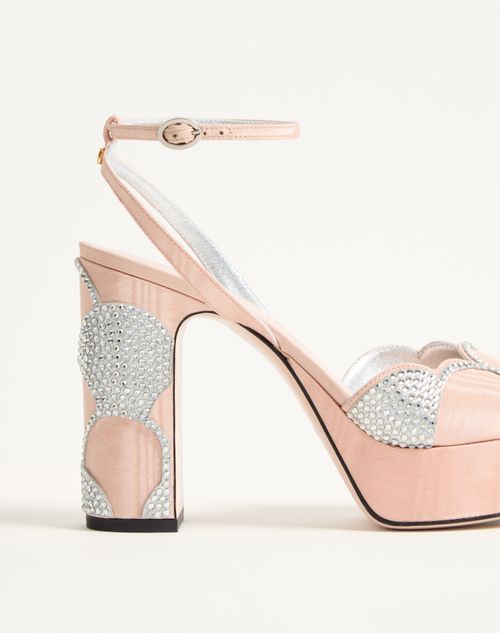 Valentino Garavani - Bowow Platform Sandal In Moiré Fabric With Crystals 115mm - Nude/silver - Woman - Sandals